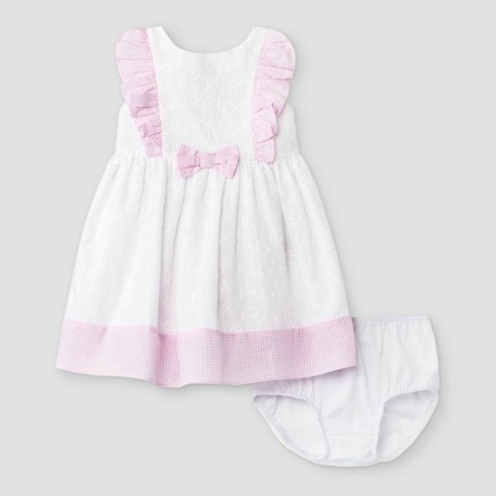 MIA and MIMI baby girl cute white and pink chicken embroidered dress 3-6mo